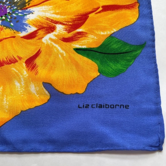 Liz Claiborne Scarf 100% Silk Square Multi Color Large Flowers Floral Japan 30" - Picture 3 of 7